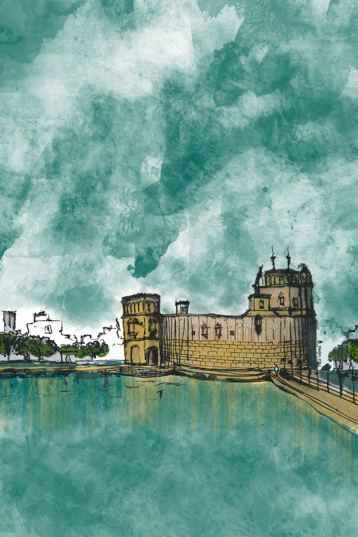 Print Digital Art titled 'Rainy Day Lakhoto Lake Jamnagar', on Canvas by artist Shivani Pikle