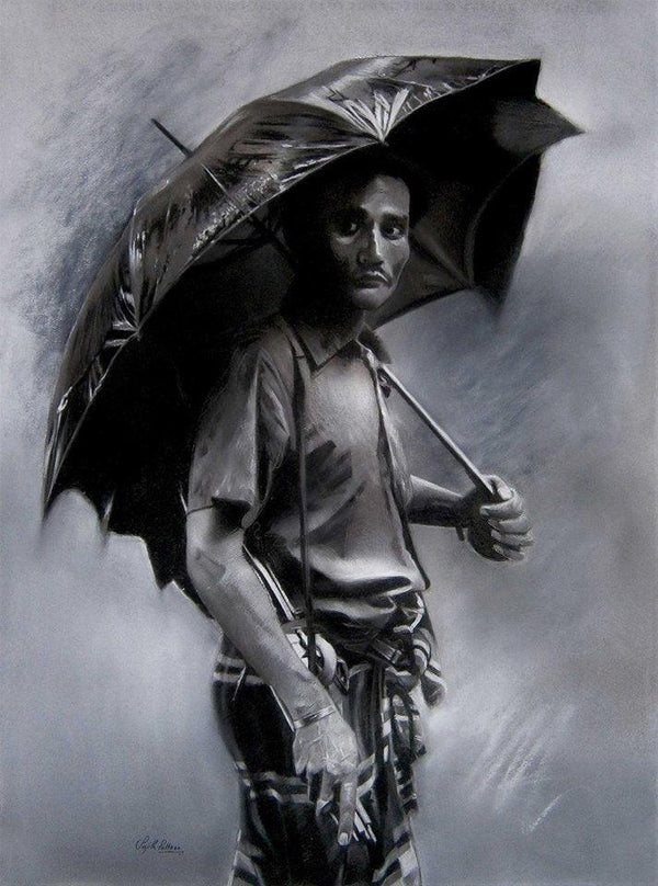 Realistic charcoal drawing titled 'Rainyday', 30x22 inches, by artist Sujith Puthran on Paper