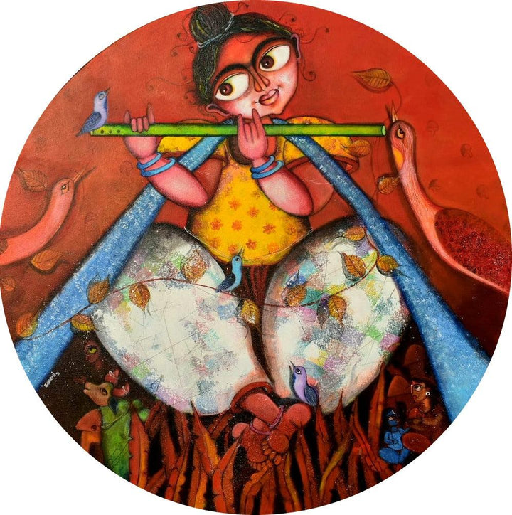 Figurative acrylic painting titled 'Rajagopala', 30x30 inches, by artist Sharmi Dey on Canvas