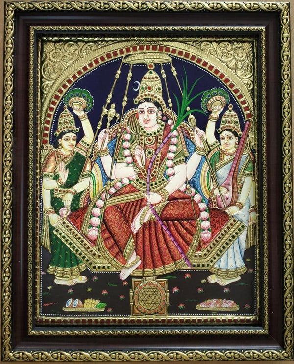 Religious tanjore traditional art titled 'Rajarajeshwari Tanjore Painting 2', 15x12 inches, by artist VANI VIJAY on Plywood