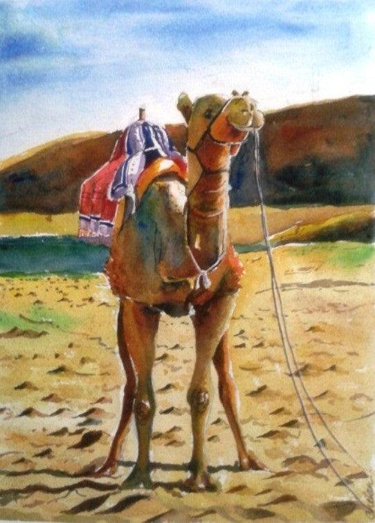 Animals watercolor painting titled 'Rajasthan', 17x14 inches, by artist Chetan Agrawal on Handmade Paper