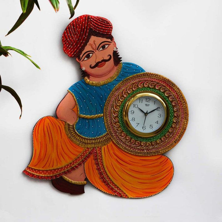 Lifestyle craft titled 'Rajasthani Turban Man Wall Clock', 27x25x2 inches, by artist E Craft on Paper