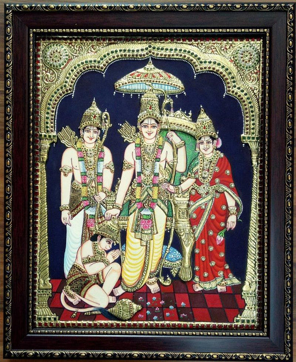 Religious tanjore traditional art titled 'Ram Parivaar Tanjore Painting', 22x18 inches, by artist VANI VIJAY on Plywood