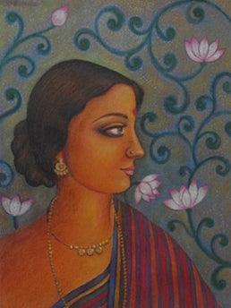 Portrait tempera painting titled 'Ramani', 14x11 inches, by artist Suparna Dey on Paper