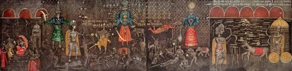 Religious printmaking titled 'Ramayan 2', 20x80 inches, by artist Uma Shanker Shah on Paper