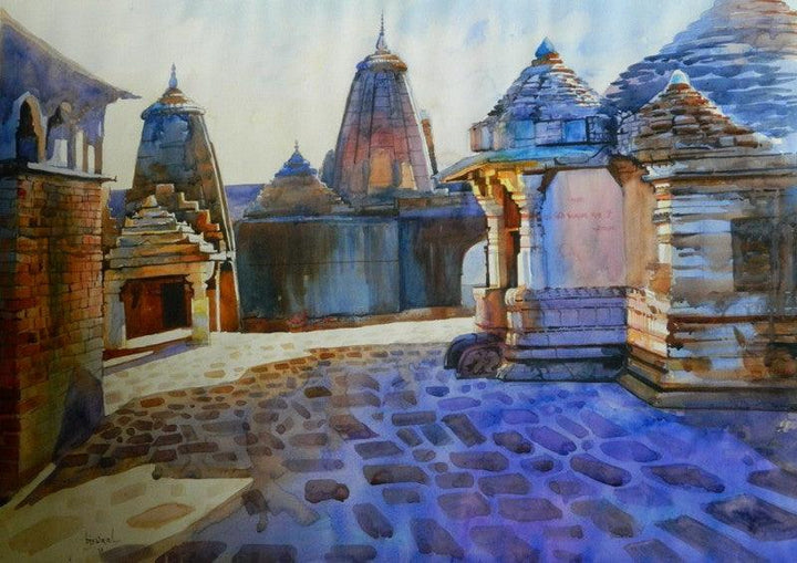 Cityscape watercolor painting titled 'Ramtek Temple', 21x28 inches, by artist Bijay Biswaal on Canson Paper