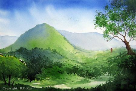 Nature watercolor painting titled 'Ranchi 2', 22x15 inches, by artist RD Roy on Paper