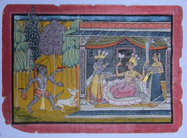 Figurative mughal traditional art titled 'Rani At Court', 5x8 inches, by artist Unknown on Paper