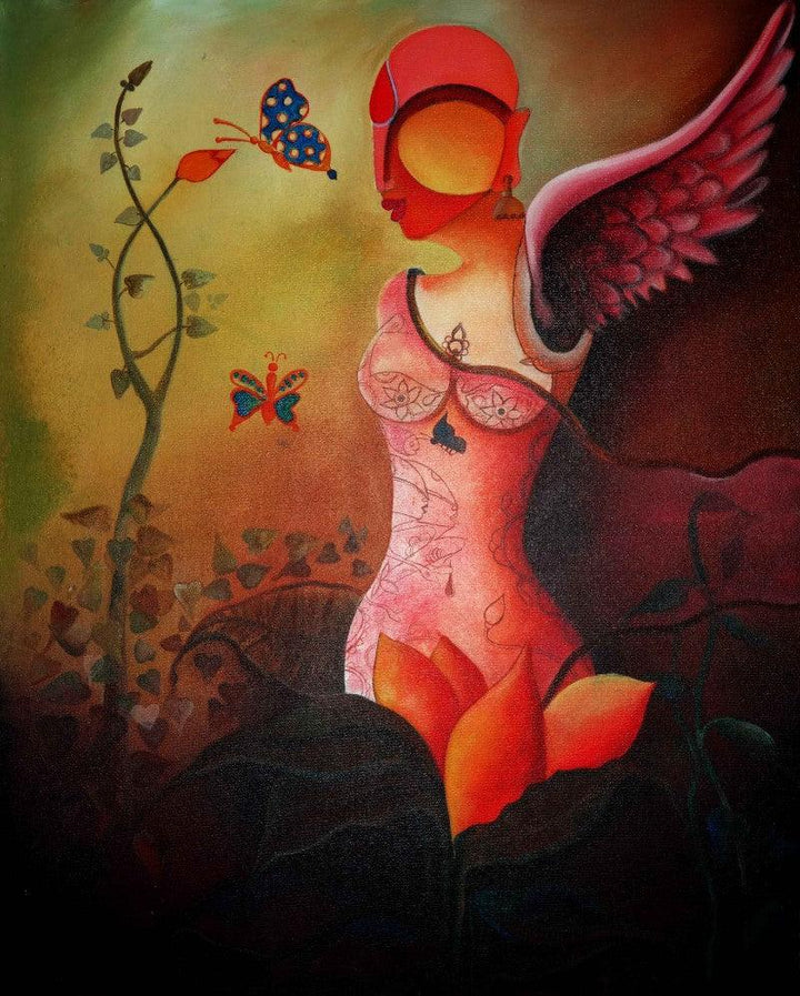 Figurative acrylic painting titled 'Raving Beauty', 30x24 inches, by artist Anupam Pal on Canvas