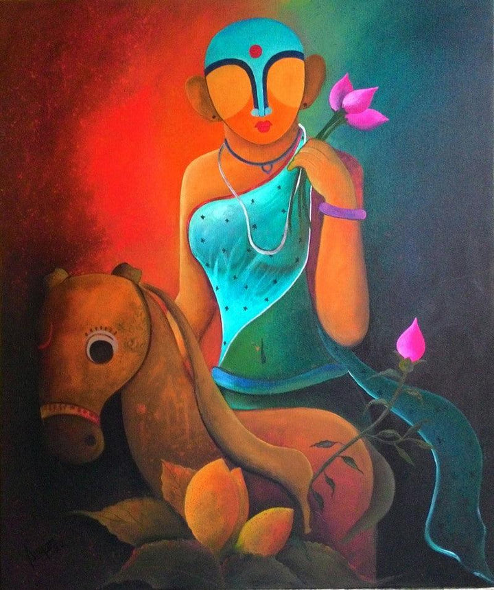 Figurative acrylic painting titled 'Raving Beauty2', 36x30 inches, by artist Anupam Pal on Canvas