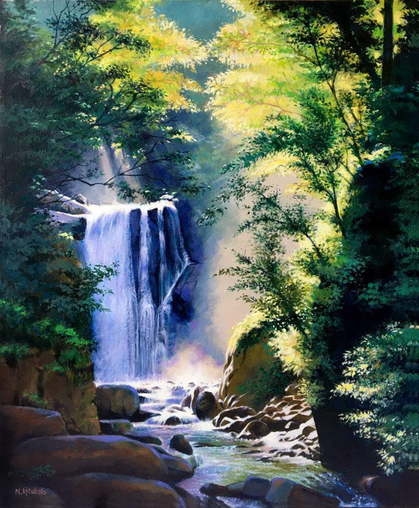 Nature acrylic painting titled 'Rays Of Hope', 30x24 inches, by artist Nitin Kitukale on Canvas