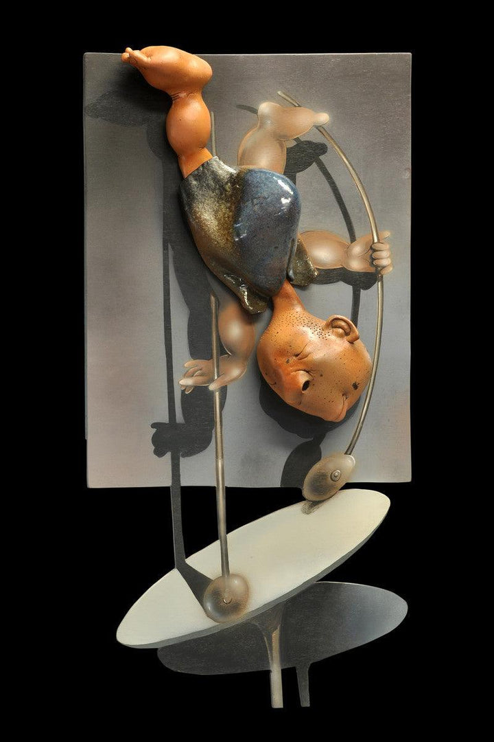 Figurative sculpture titled 'Re cycling', 48x24x8 inches, by artist Deveshh Upadhyay on Ceramic