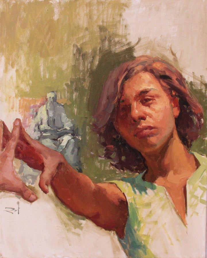 Figurative oil painting titled 'Reaching Out', 20x16 inches, by artist Snehal Page on Canvas