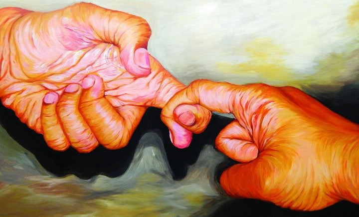 Figurative acrylic painting titled 'Realation', 47x71 inches, by artist Pratap Manna on Canvas