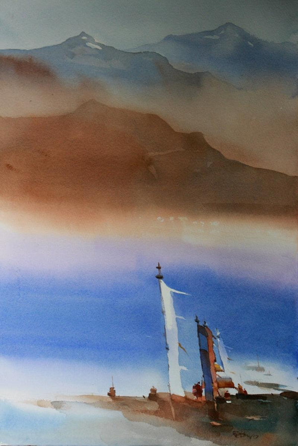 Landscape watercolor painting titled 'Realm Of Mystique 1 22x15', 22x15 inches, by artist Prashant Prabhu on Paper