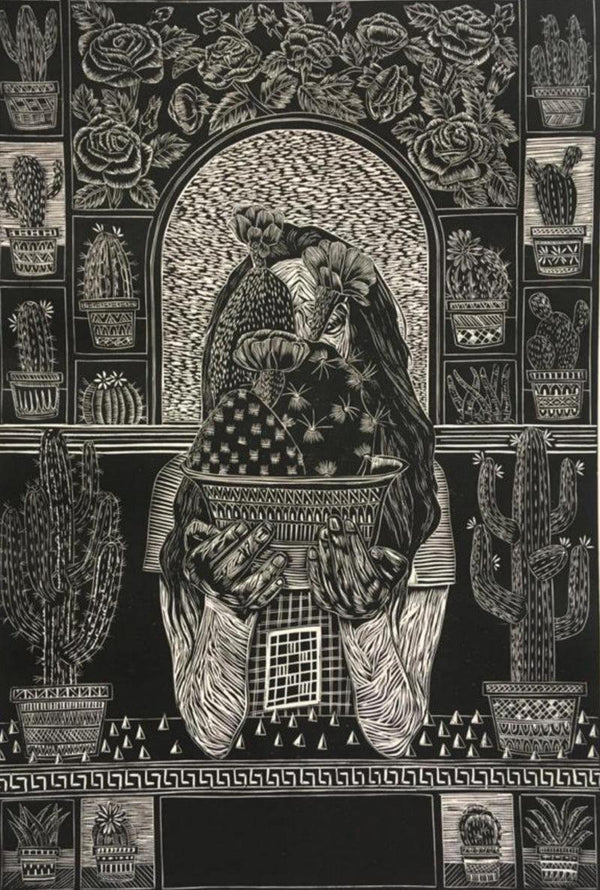 Figurative printmaking titled 'Rear Window 11', 24x17 inches, by artist Chhering Negi on Paper