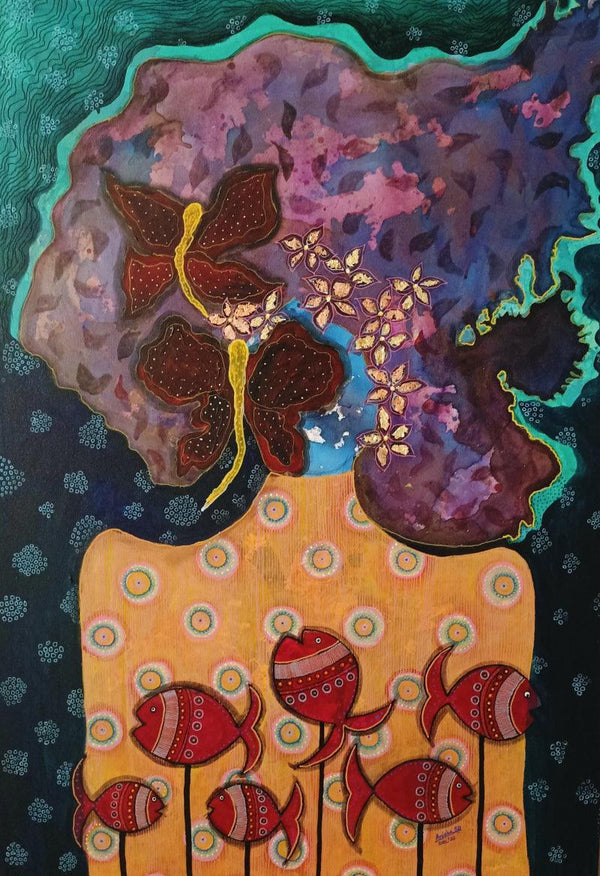 Figurative acrylic painting titled 'Rebirth', 35x23 inches, by artist Anishha Deshppande on Canvas