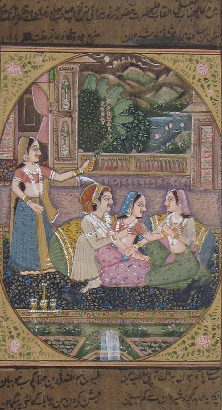 Figurative mughal traditional art titled 'Recreating Melodies Mughal Painting', 8x6 inches, by artist Unknown on Paper