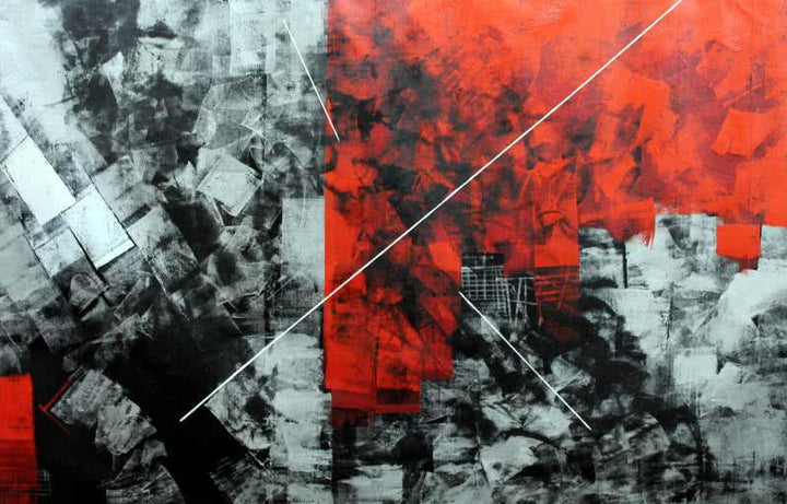 Abstract oil painting titled 'Red Abstract II', 60x40 inches, by artist Sudhir Talmale on Canvas