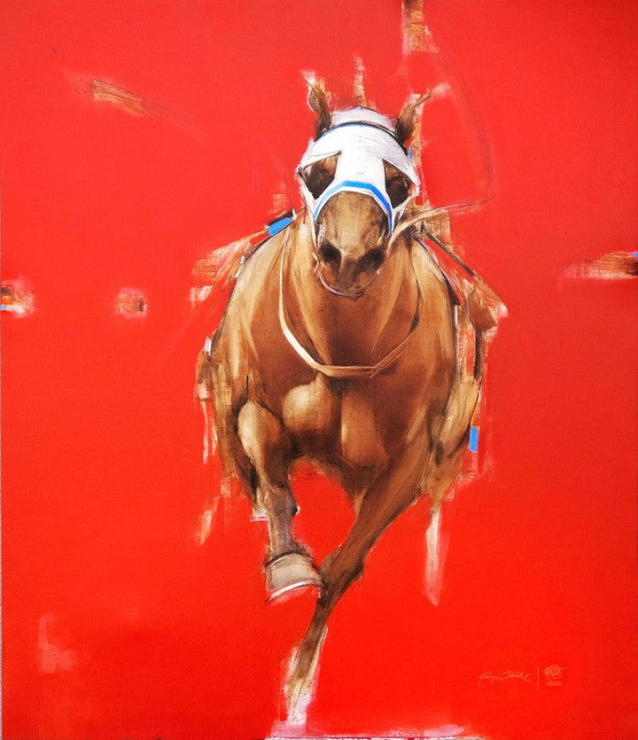 Animals acrylic oil painting titled 'Red And White 2', 60x48 inches, by artist Aditya Shirke on Canvas