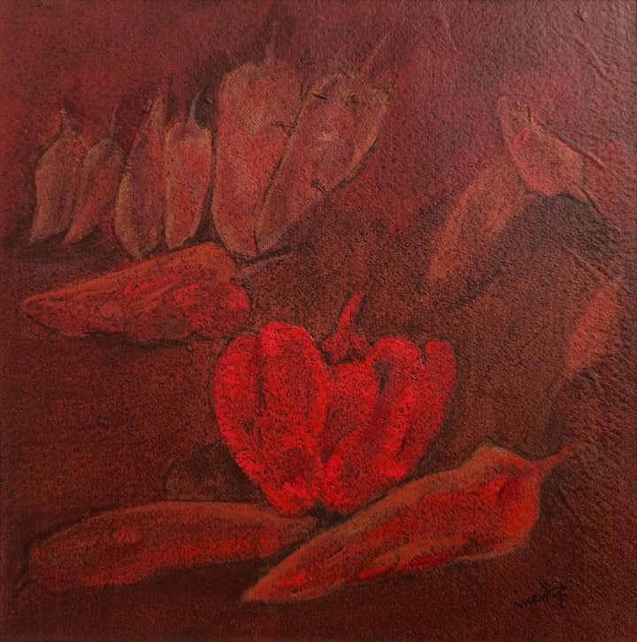 Food acrylic painting titled 'Red Chillies', 8x8 inches, by artist Mahendra Parmar on Paper