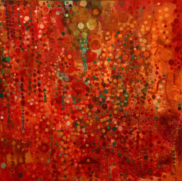 Abstract acrylic painting titled 'Red Earth', 48x48 inches, by artist Sunayana Malhotra on Canvas