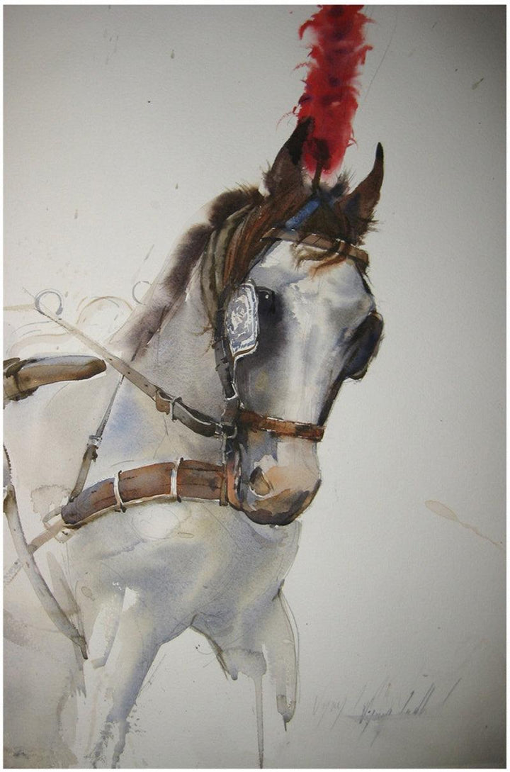 Animals watercolor painting titled 'Red Feather', 21x14 inches, by artist Vijay Jadhav on Paper