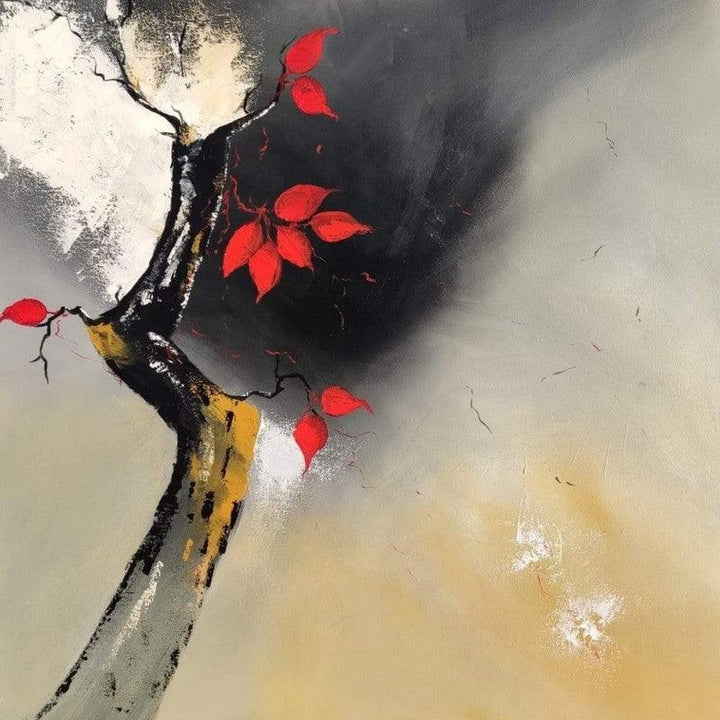 Nature acrylic painting titled 'Red Leaves', 36x36 inches, by artist Sanjay Dhawale on Canvas