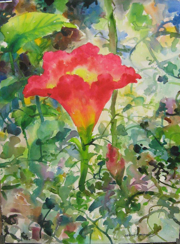 Nature watercolor painting titled 'Red Lily In Nature', 22x30 inches, by artist Manas  Biswas on Paper