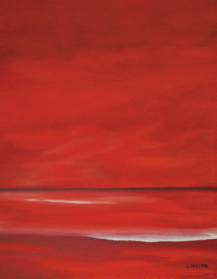 Seascape oil painting titled 'Red Sky', 18x12 inches, by artist SIMON MASON on Canvas