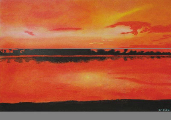 Landscape dry pastel painting titled 'Red Sky At Night', 20x24 inches, by artist SIMON MASON on Canvas