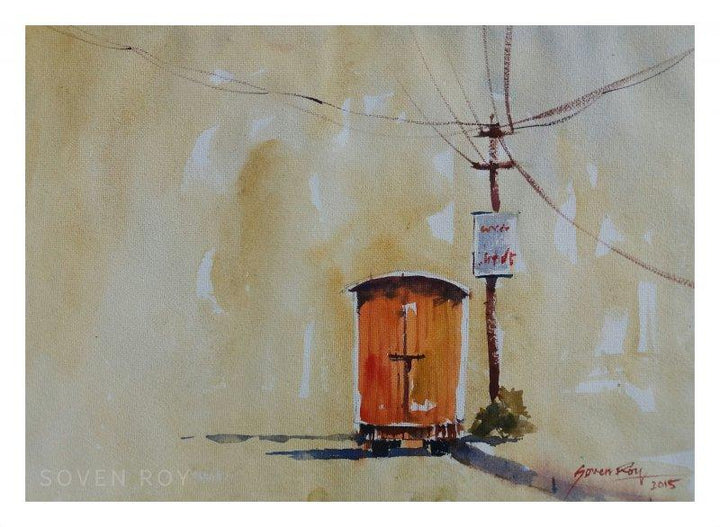 Landscape watercolor painting titled 'Red Van', 14x10 inches, by artist Soven Roy on Paper