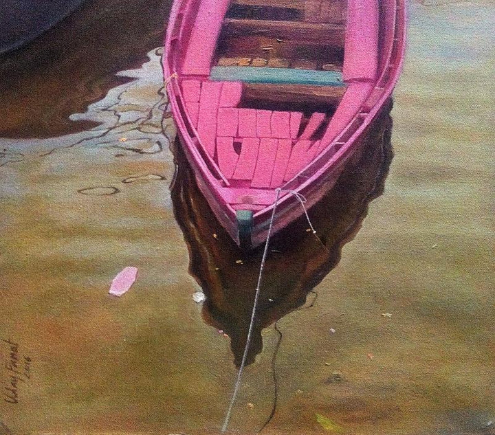 Seascape oil painting titled 'Reflection 1', 19x16 inches, by artist Uday Farat on Canvas