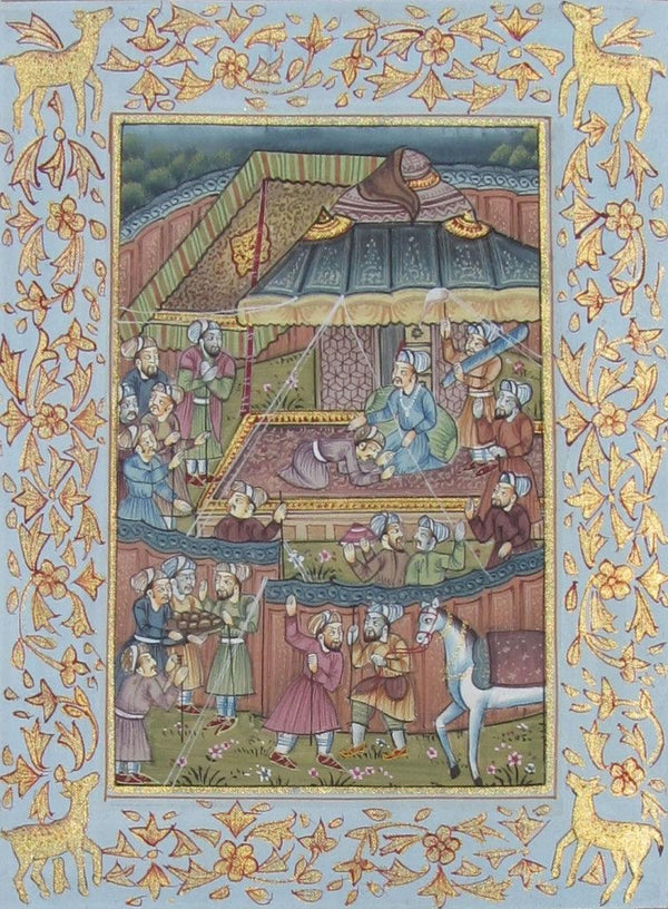 Figurative mughal traditional art titled 'Regional Courts In Mughal India', 9x7 inches, by artist Unknown on Silk