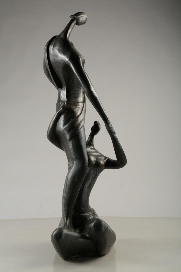 Figurative sculpture titled 'Rejoicing', 46x25x12 inches, by artist Tapas Sarkar on Bronze