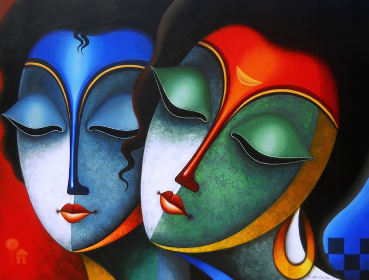 Religious acrylic painting titled 'Relation 1', 36x48 inches, by artist Santosh Chattopadhyay on Canvas