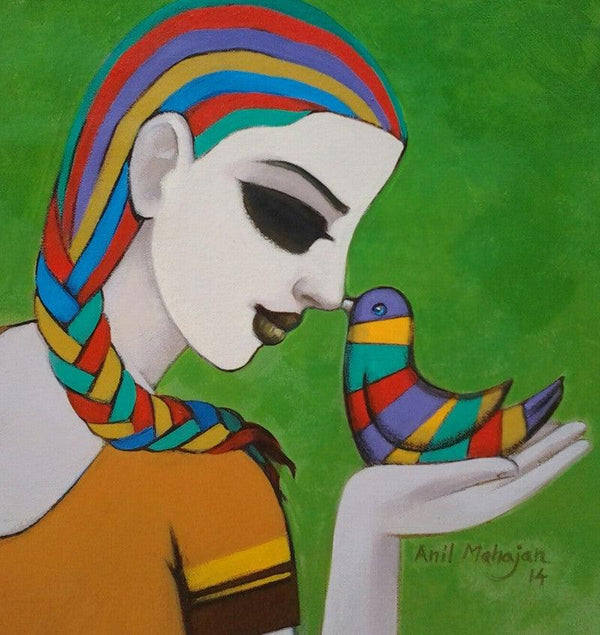 Figurative acrylic painting titled 'Relation I', 13x13 inches, by artist Anil Mahajan on Canvas