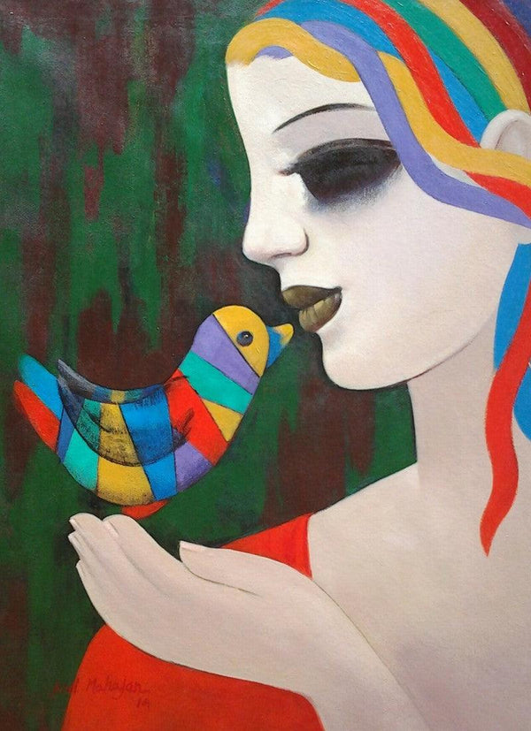 Figurative acrylic painting titled 'Relation II', 30x22 inches, by artist Anil Mahajan on Canvas