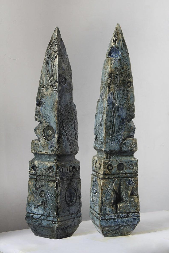 Religious sculpture titled 'Relics Of Time 1', 16x3x3 inches, by artist MAHESH ANJARLEKAR on Ceramics