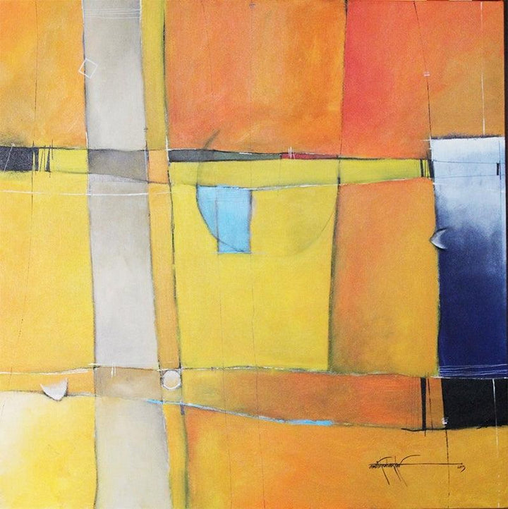 Abstract acrylic painting titled 'Remanat 46', 36x36 inches, by artist Amrish Malvankar on Canvas