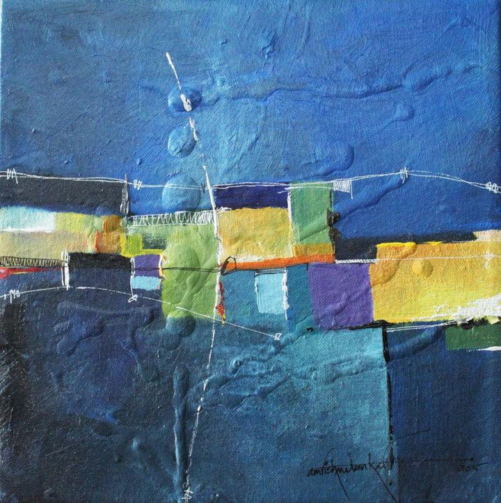 Abstract mixed media painting titled 'Remnant AM01', 12x12 inches, by artist Amrish Malvankar on Canvas