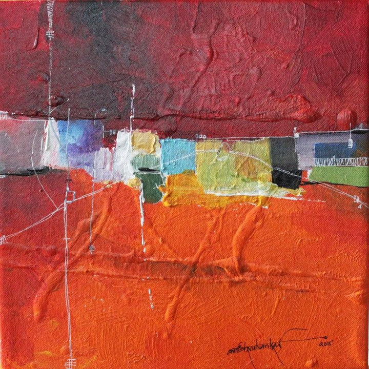 Abstract mixed media painting titled 'Remnant AM03', 12x12 inches, by artist Amrish Malvankar on Canvas