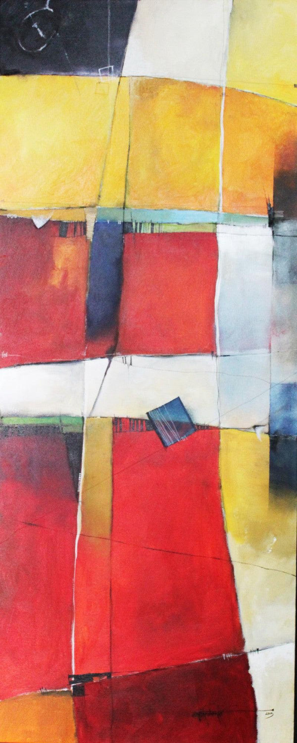 Abstract mixed media painting titled 'Remnant AM04', 60x24 inches, by artist Amrish Malvankar on Canvas