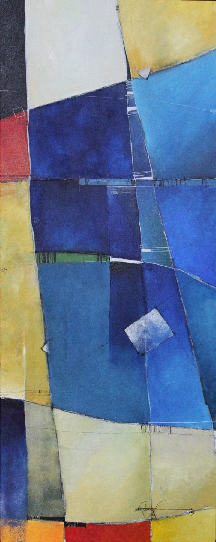 Abstract mixed media painting titled 'Remnant AM05', 60x24 inches, by artist Amrish Malvankar on Canvas