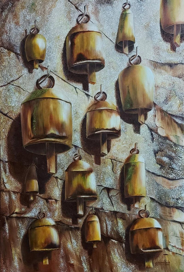 Religious oil painting titled 'Resonate 2', 31x26 inches, by artist Yamuna Bala on Canvas