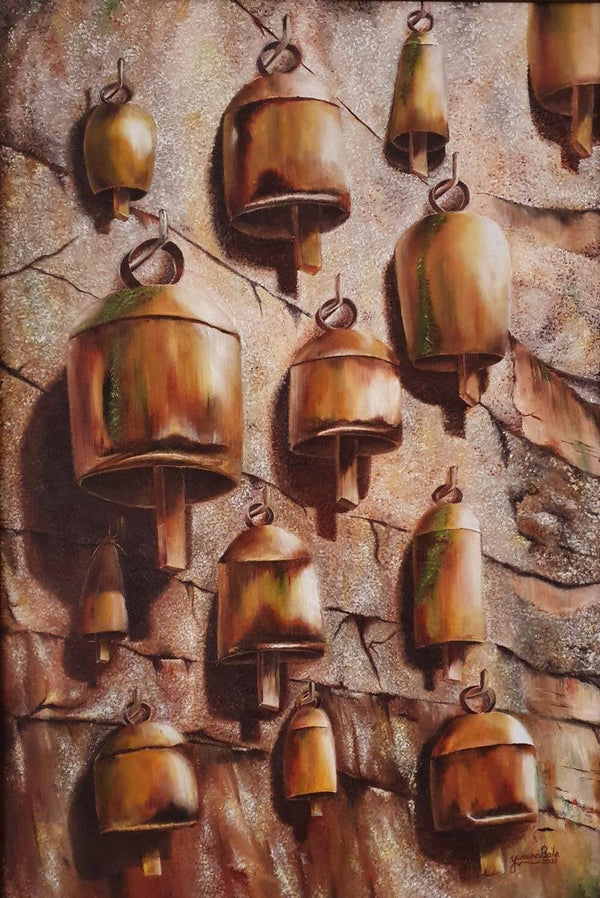 Religious oil painting titled 'Resonate', 35x24 inches, by artist Yamuna Bala on Canvas