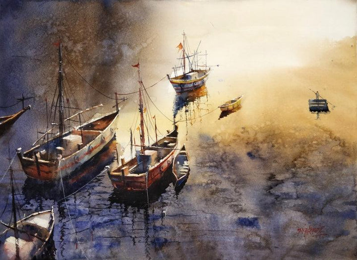 Landscape watercolor painting titled 'Rest', 22x30 inches, by artist Sanjay Dhawale on Paper