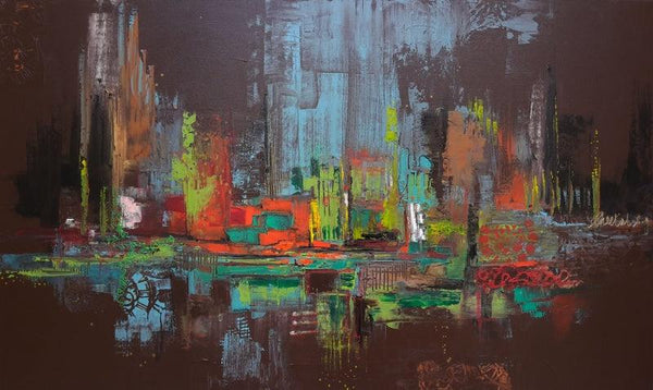 Abstract acrylic painting titled 'Retreat', 24x40 inches, by artist Sheetal Singh on Canvas