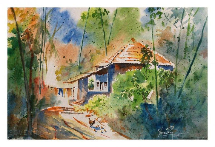 Landscape watercolor painting titled 'Returning Home', 20x14 inches, by artist Soven Roy on Paper