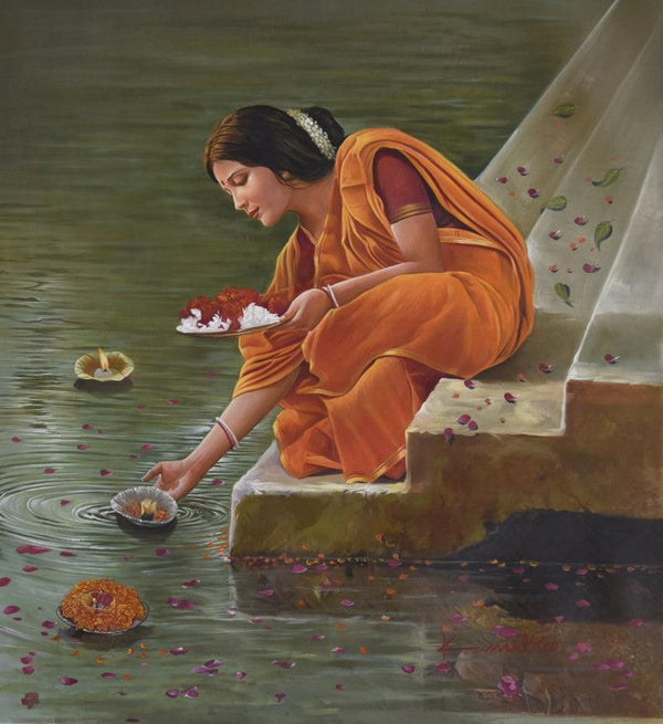 Realistic oil painting titled 'Reverence', 40x44 inches, by artist Kamal Rao on Canvas